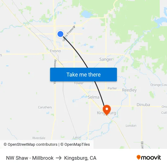 NW Shaw - Millbrook to Kingsburg, CA map