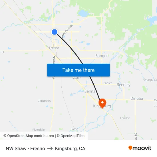 NW Shaw - Fresno to Kingsburg, CA map
