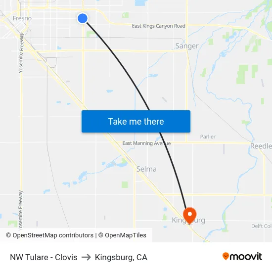 NW Tulare - Clovis to Kingsburg, CA map