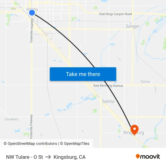 NW Tulare - O St to Kingsburg, CA map