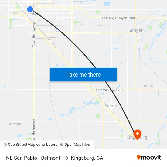 NE San Pablo - Belmont to Kingsburg, CA map