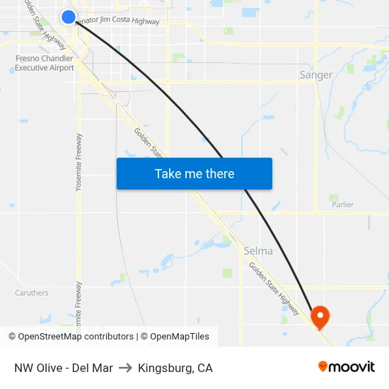 NW Olive - Del Mar to Kingsburg, CA map