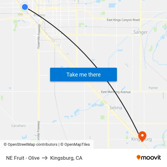 NE Fruit - Olive to Kingsburg, CA map