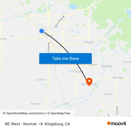 NE West - Normal to Kingsburg, CA map