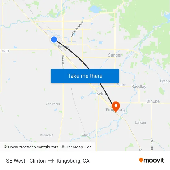 SE West - Clinton to Kingsburg, CA map