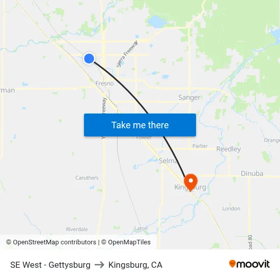 SE West - Gettysburg to Kingsburg, CA map