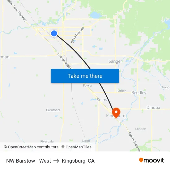 NW Barstow - West to Kingsburg, CA map