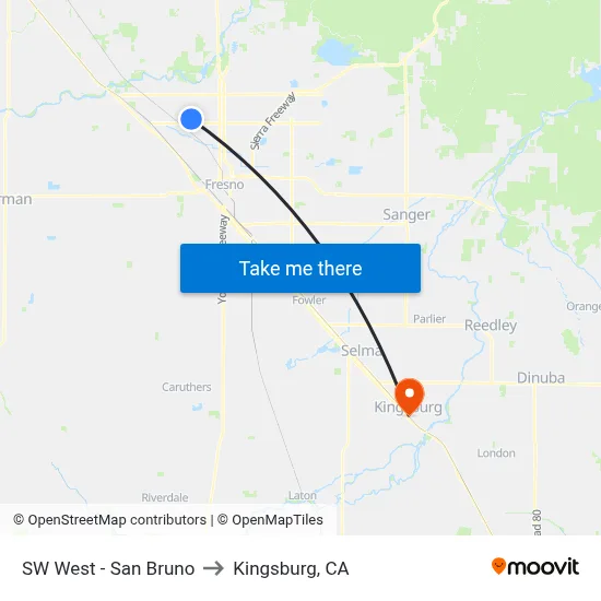 SW West - San Bruno to Kingsburg, CA map