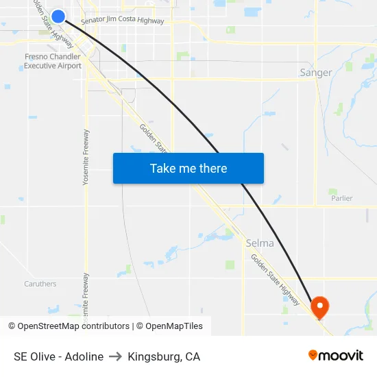 SE Olive - Adoline to Kingsburg, CA map
