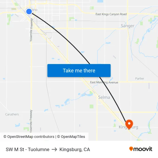 SW M St - Tuolumne to Kingsburg, CA map