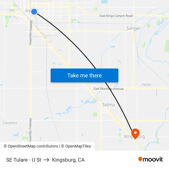 SE Tulare - U St to Kingsburg, CA map