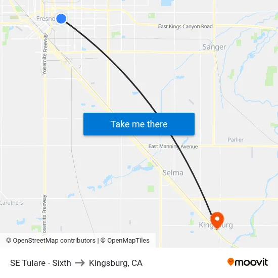 SE Tulare - Sixth to Kingsburg, CA map