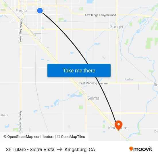 SE Tulare - Sierra Vista to Kingsburg, CA map