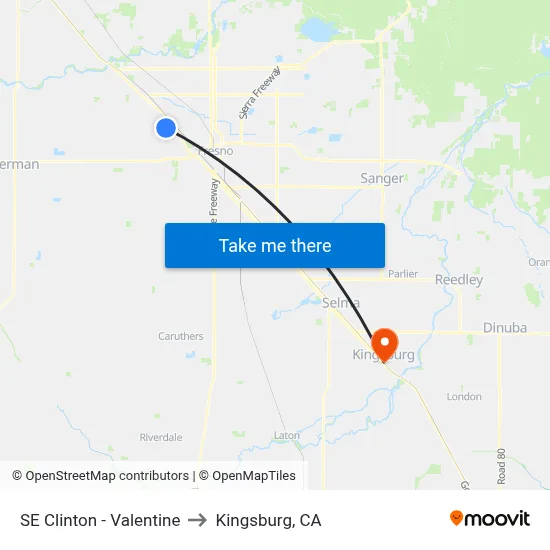 SE Clinton - Valentine to Kingsburg, CA map