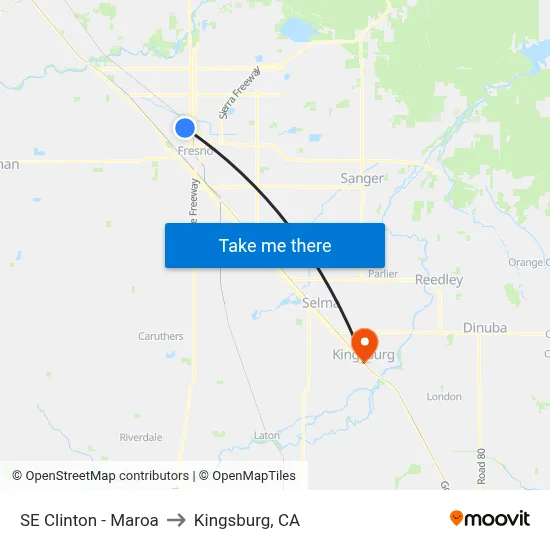 SE Clinton - Maroa to Kingsburg, CA map