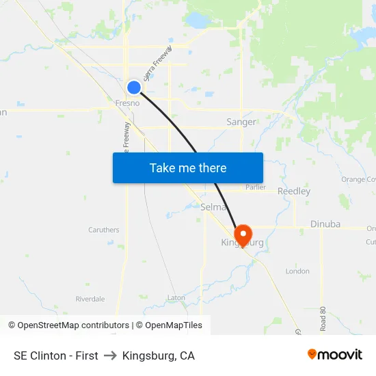 SE Clinton - First to Kingsburg, CA map