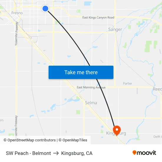 SW Peach - Belmont to Kingsburg, CA map