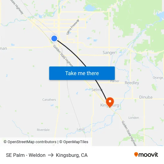 SE Palm - Weldon to Kingsburg, CA map
