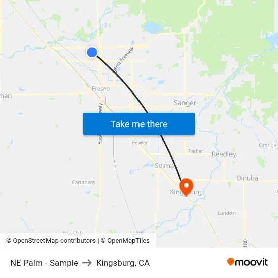 NE Palm - Sample to Kingsburg, CA map