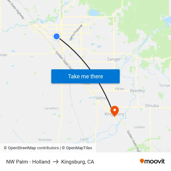 NW Palm - Holland to Kingsburg, CA map
