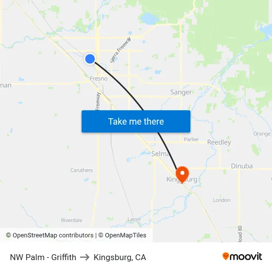 NW Palm - Griffith to Kingsburg, CA map