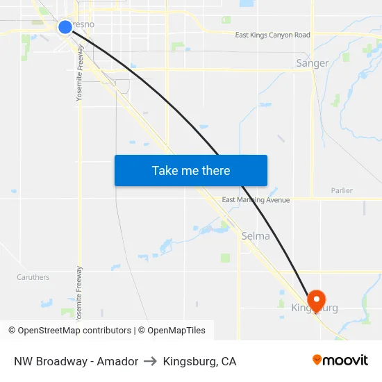 NW Broadway - Amador to Kingsburg, CA map