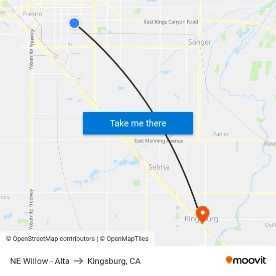 NE Willow - Alta to Kingsburg, CA map