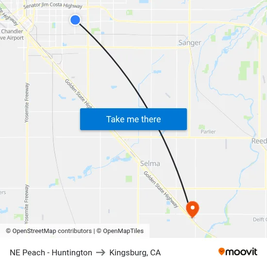 NE Peach - Huntington to Kingsburg, CA map