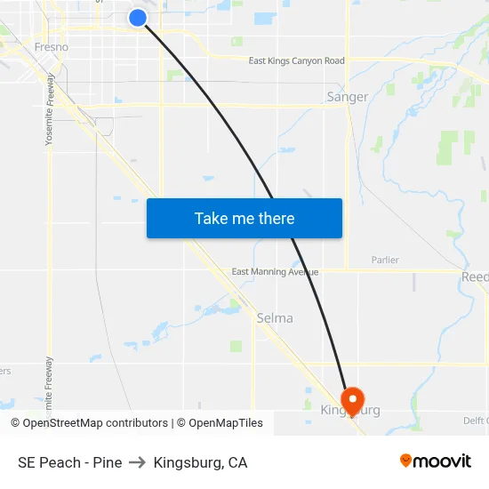 SE Peach - Pine to Kingsburg, CA map