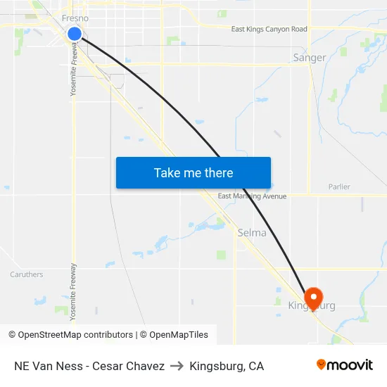 NE Van Ness - Cesar Chavez to Kingsburg, CA map