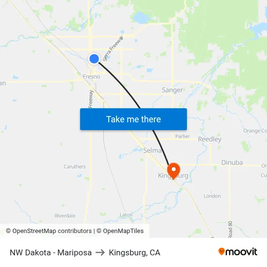 NW Dakota - Mariposa to Kingsburg, CA map