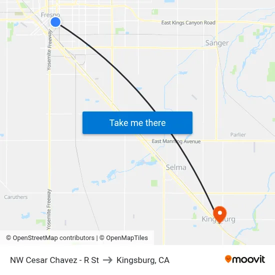 NW Cesar Chavez - R St to Kingsburg, CA map