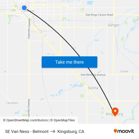 SE Van Ness - Belmont to Kingsburg, CA map