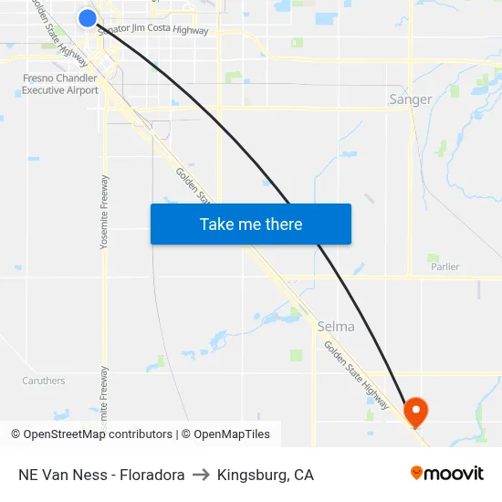 NE Van Ness - Floradora to Kingsburg, CA map