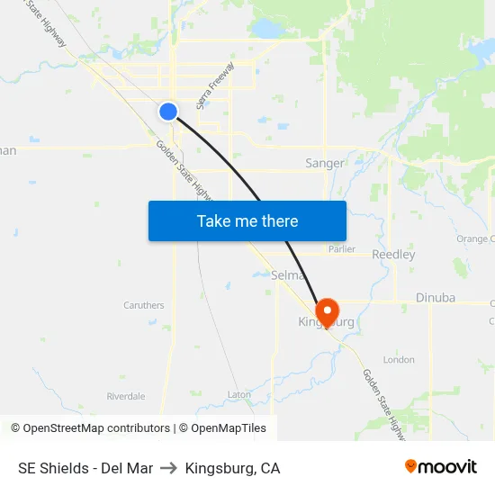 SE Shields - Del Mar to Kingsburg, CA map
