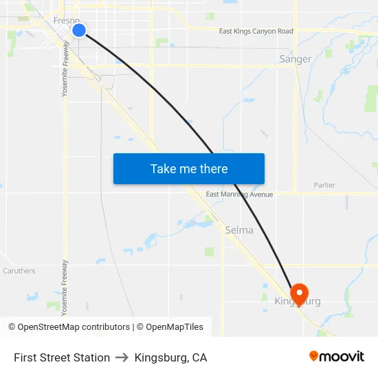 First Street Station to Kingsburg, CA map