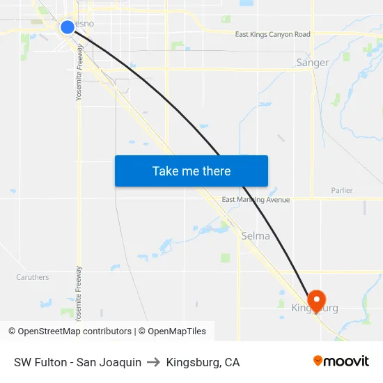 SW Fulton - San Joaquin to Kingsburg, CA map