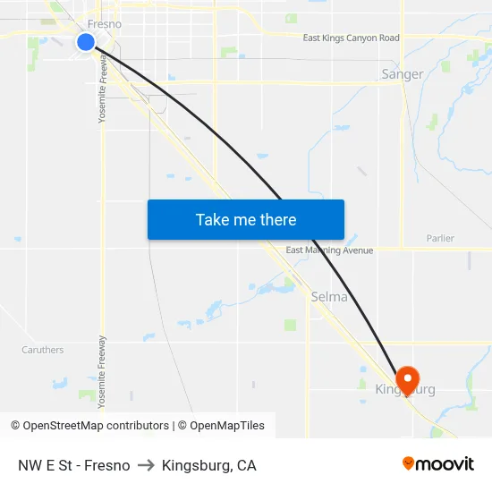 NW E St - Fresno to Kingsburg, CA map