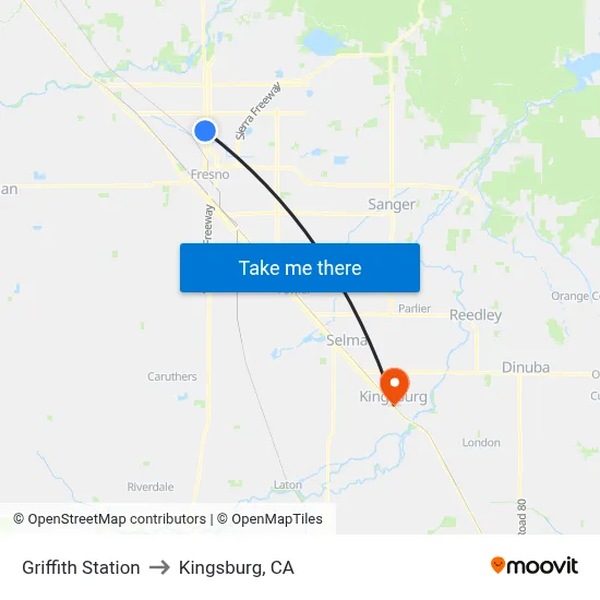 Griffith Station to Kingsburg, CA map