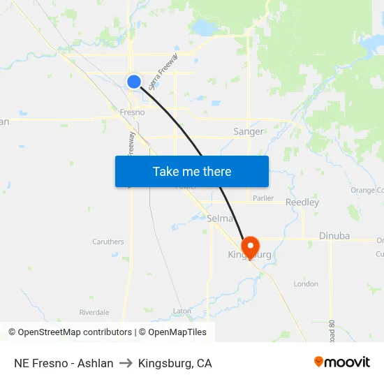 NE Fresno - Ashlan to Kingsburg, CA map