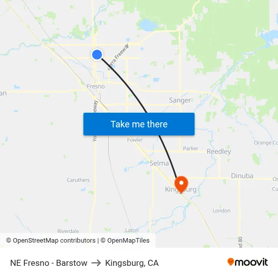 NE Fresno - Barstow to Kingsburg, CA map