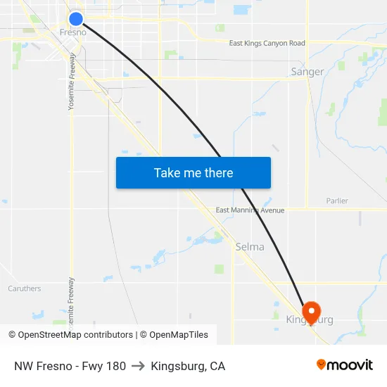 NW Fresno - Fwy 180 to Kingsburg, CA map