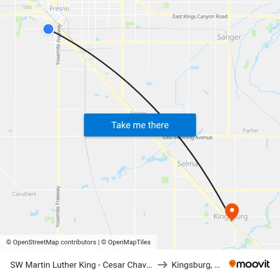 SW Martin Luther King - Cesar Chavez to Kingsburg, CA map
