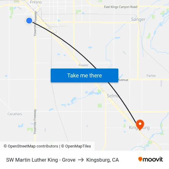SW Martin Luther King - Grove to Kingsburg, CA map