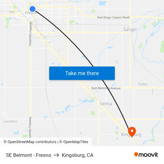 SE Belmont - Fresno to Kingsburg, CA map
