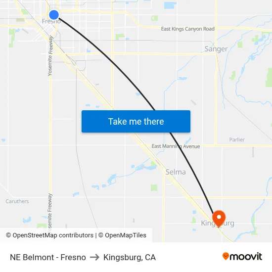 NE Belmont - Fresno to Kingsburg, CA map