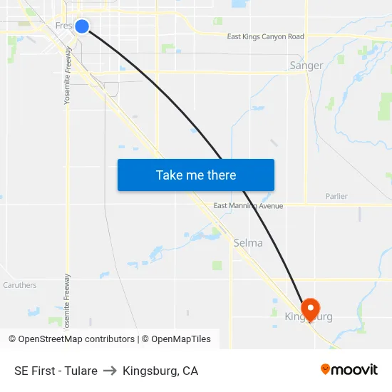 SE First - Tulare to Kingsburg, CA map