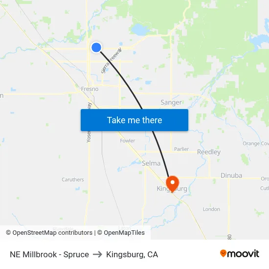 NE Millbrook - Spruce to Kingsburg, CA map