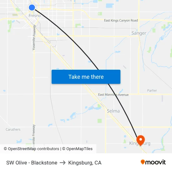 SW Olive - Blackstone to Kingsburg, CA map
