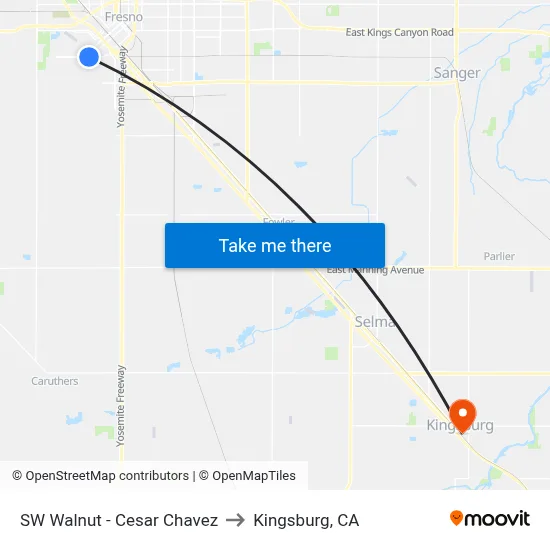 SW Walnut - Cesar Chavez to Kingsburg, CA map